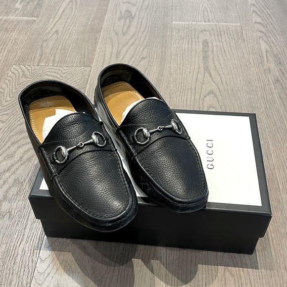 Gucci men’s Horsebit-deatil leather loafers black calfskin shoes size 8.5 - Picture 1 of 10